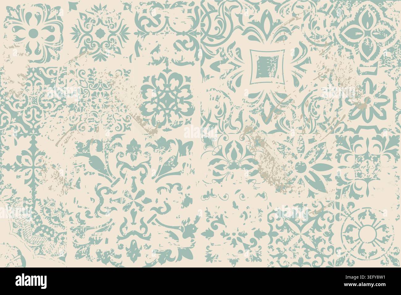Nahtloser Vintage-Teppich mit einem Effekt von Abrieb. Flickenteppich. Handgezeichnetes nahtloses abstraktes Muster mit östlichen Motiven. Vektorabbildung Stock Vektor