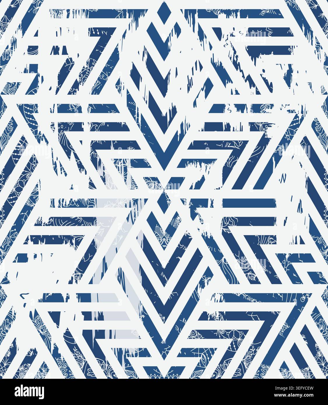 Nahtlose geometrische Fliese mit Abriebeffekt. Damastteppich. Handgezeichnetes nahtloses abstraktes Muster mit östlichen Motiven. Vektorabbildung Stock Vektor