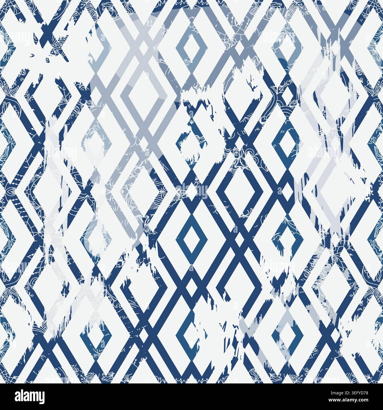Nahtlose geometrische Fliese mit Abriebeffekt. Damastteppich. Handgezeichnetes nahtloses abstraktes Muster mit östlichen Motiven. Vektorabbildung Stock Vektor