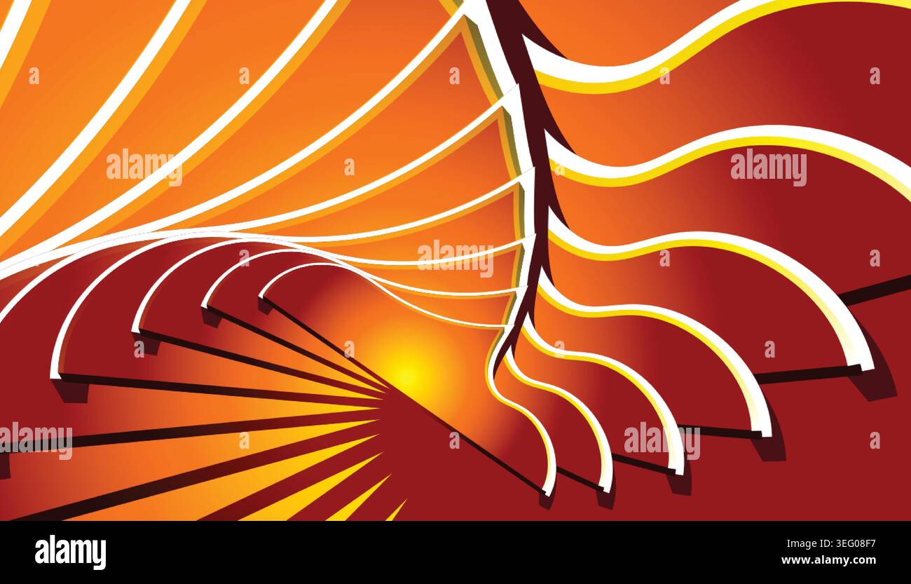 Eine abstrakte Illustration, die eine Wendeltreppe mit komplizierten Kurven und dynamischem Bewegungsgefühl zeigt Stock Vektor