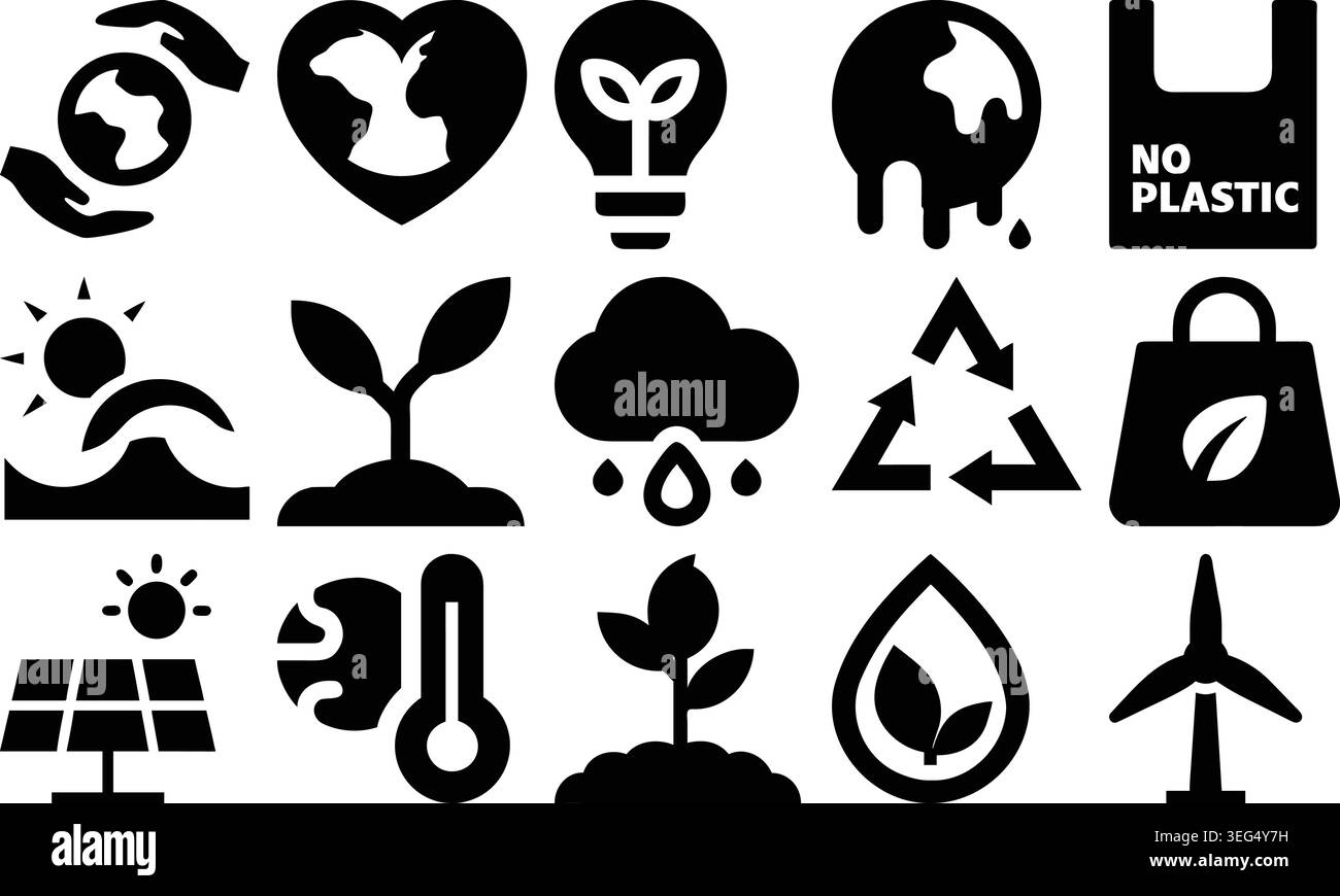 Ökosymbole für den Klimawandel flache Vektordesign-Website-UI mit Recycling nachhaltiger Kampagnenbildung Stock Vektor