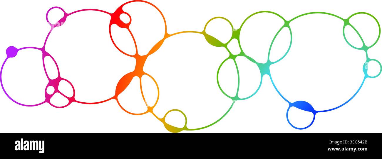 Muster „Rainbow Connected Bubbles“. Farbenfrohes geometrisches, rundes Morph-Konzept. Morphing Metaball-Form. Abstraktes irisierendes Blob-Designelement für Logo, Symbol, Tag, Emblem, Banner, Schild, Aufkleber. Vektor Stock Vektor