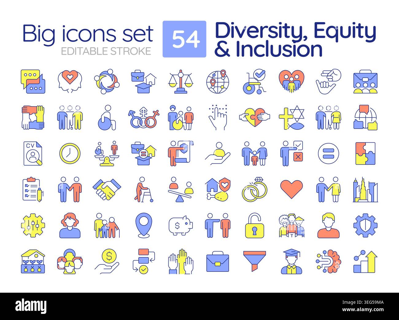 Farbsymbole für Diversity, Equity und Inclusion Stock Vektor