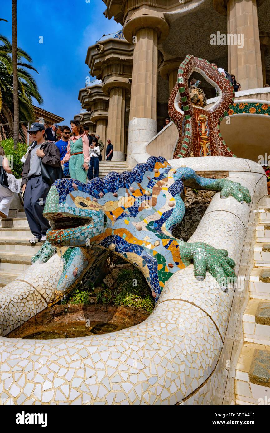 Der Salamander in Antoni Guidi's Parc Güell, Barcelona, Katalonien, Spanien Stockfoto