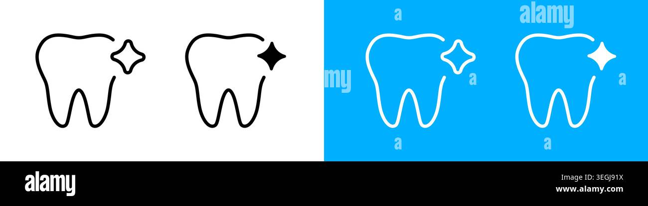 Zahn Icon Line Art schwarzes blaues Dental Glitzer Symbol Stock Vektor
