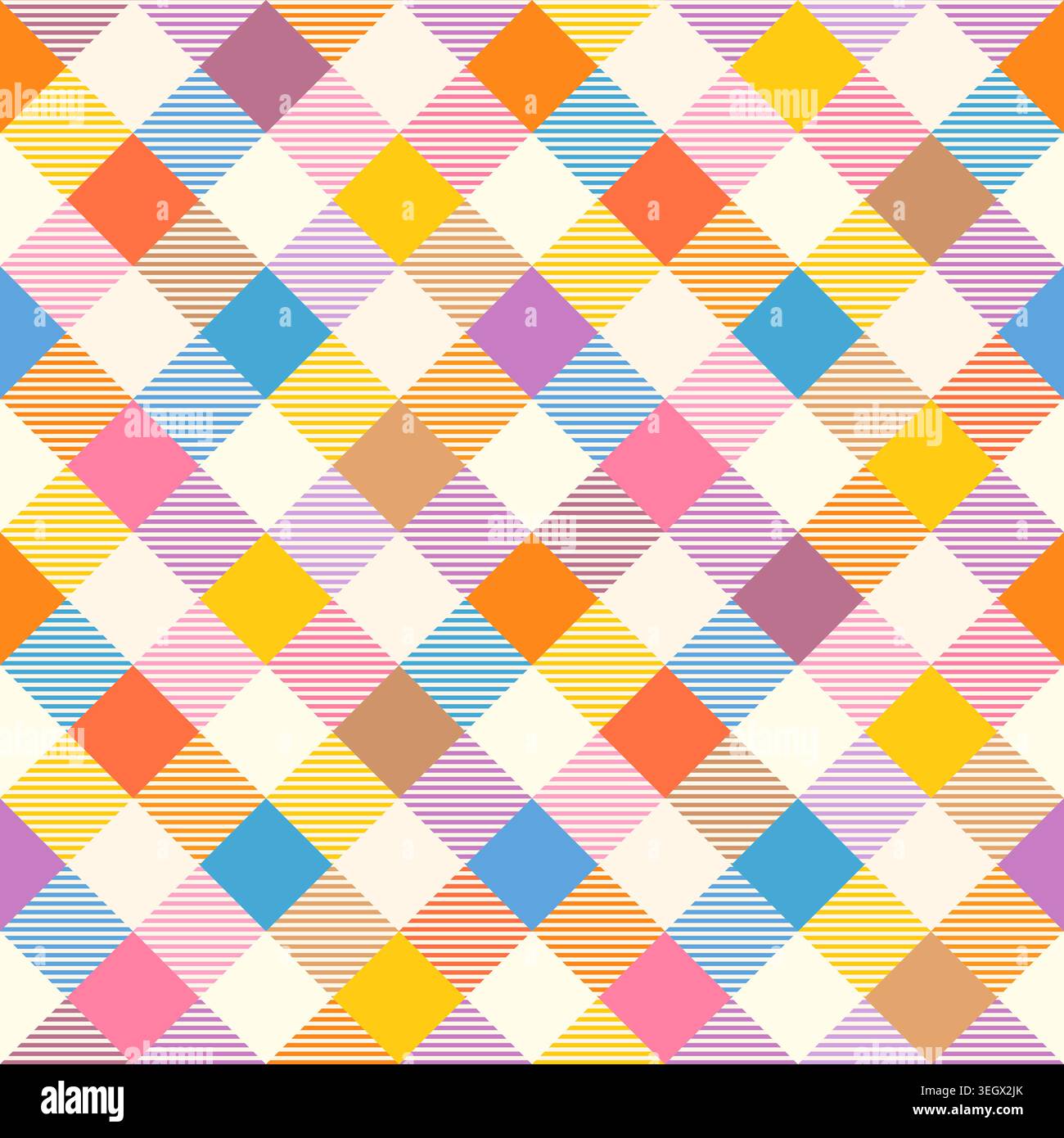 Bunte Retro Diagonal Streifen Check Vektor nahtlose Muster, niedlicher mehrfarbiger geometrischer Hintergrund für Festa Junina Festival und Kinder Geburtstagsparty Stock Vektor