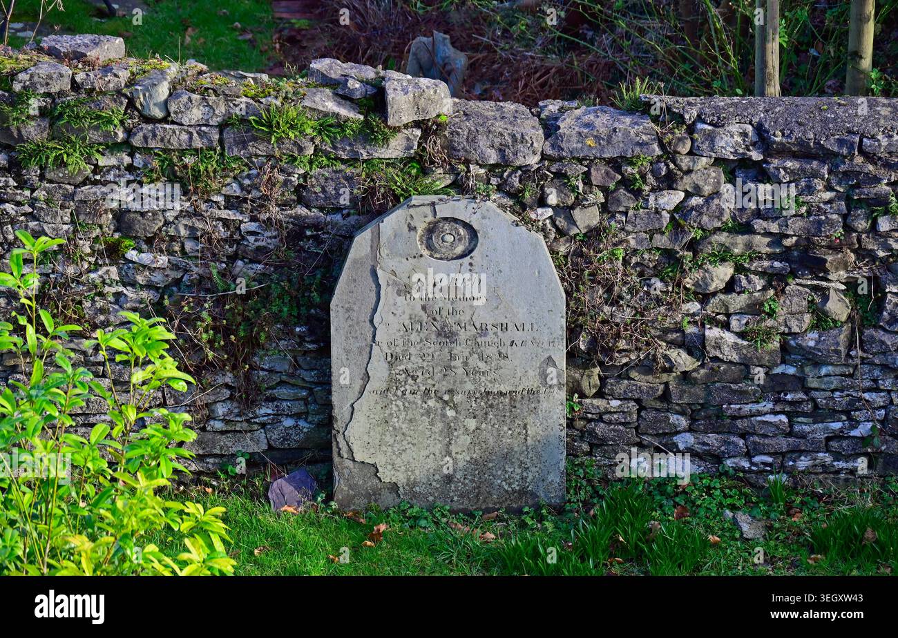 Grabstein von Alexander Marshall, Scotch Graial Ground, Beast Banks, Kendal, Cumbria, England, Vereinigtes Königreich, Europa. Stockfoto