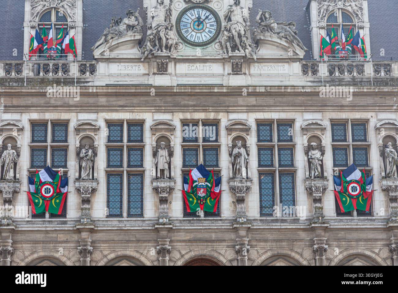 Außenansicht des Pariser Rathauses Stockfoto