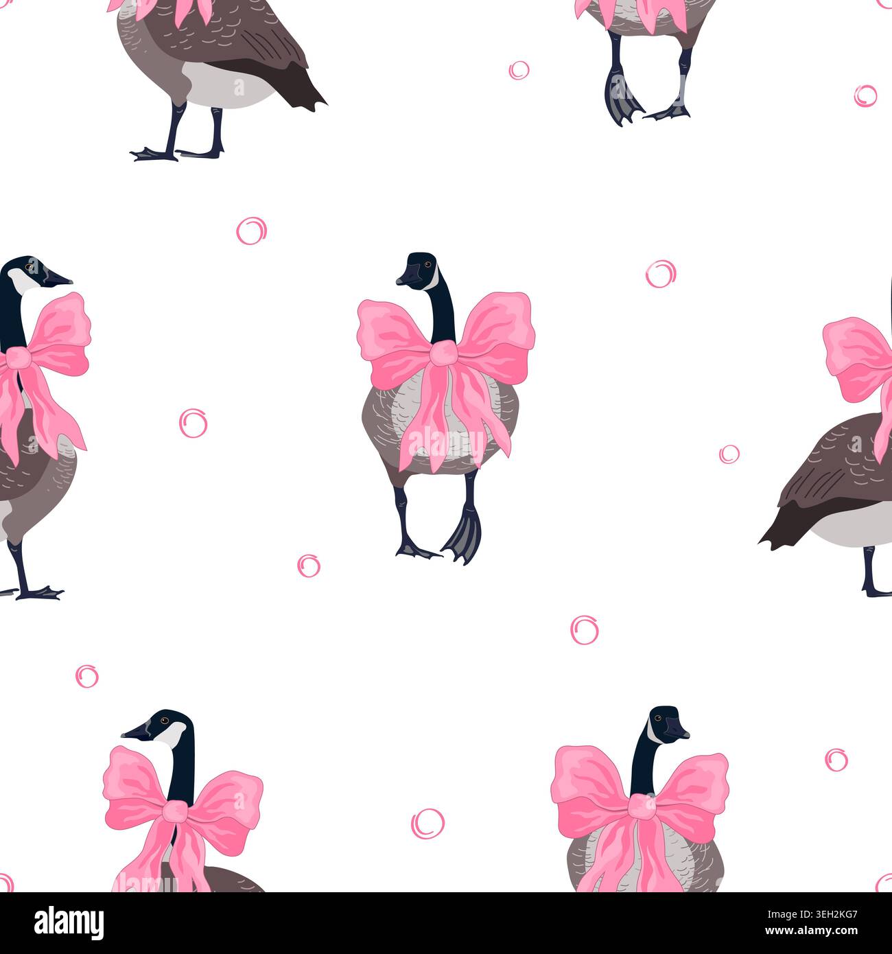 Kanadische Gans mit nahtlosem Muster der Coquette-Schleife. Vektor niedlicher Vogel Hintergrund Stock Vektor