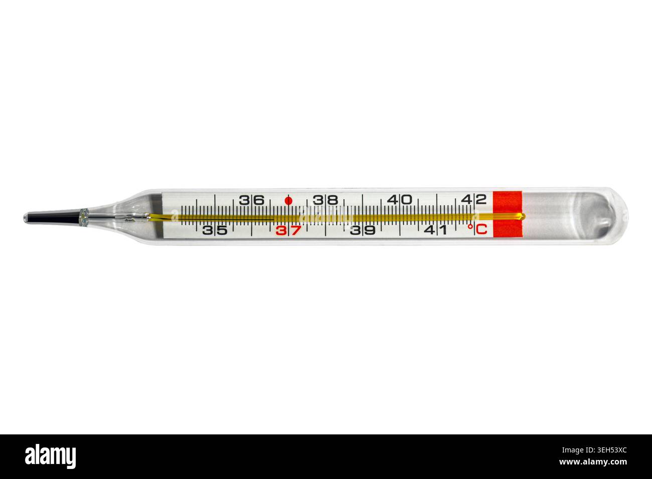 Klinisch-diagnostisches Instrument zur Messung des menschlichen Fiebers mit präziser Celsius-Skala Stockfoto