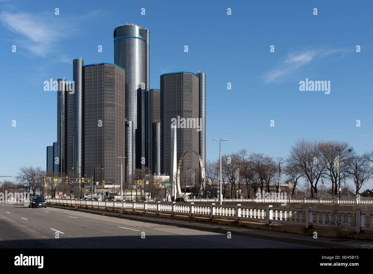 General Motors Renaissance Center am Detroit International Riverfront in Detroit, Michigan, USA Stockfoto
