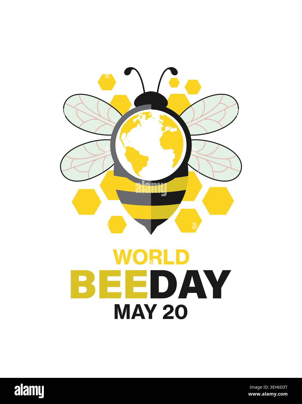 Kreative Illustration zum Weltbienentag mit Bienen- und Globus-Symbol, die die Wichtigkeit von Bestäubern, das Gleichgewicht der Natur und das globale Bewusstsein hervorhebt. Stock Vektor