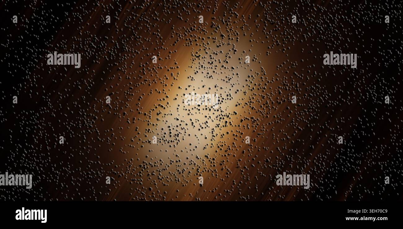 Abstrakter Hintergrund mit dunkler Textur mit verstreuten schwarzen Partikeln und einem zentralen Lichteffekt, der eine geheimnisvolle und tiefe Atmosphäre schafft Stockfoto