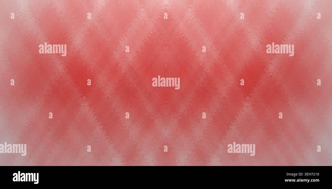 Ein digitaler abstrakter Hintergrund mit einer weichen, hellroten Farbpalette mit einem symmetrischen, welligen und strukturierten geometrischen Muster. Stockfoto