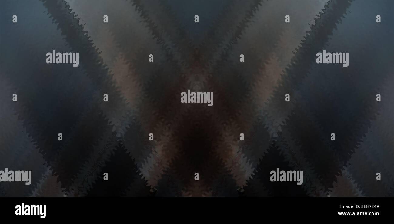 Ein dunkler, stimmungsvoller abstrakter Hintergrund mit einem symmetrischen, diagonalen Wellenmuster in Blau-, Grau- und Holzkohletönen, was auf eine raffinierte Textur hindeutet. Stockfoto