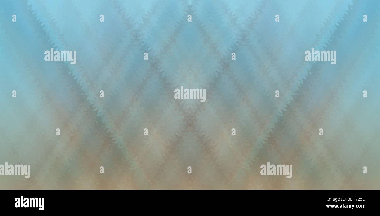 Ein abstrakter Hintergrund mit einem symmetrischen Rautenmuster mit einem sanften Farbverlauf, der sanftes Blau und warmes Beige vereint. Stockfoto