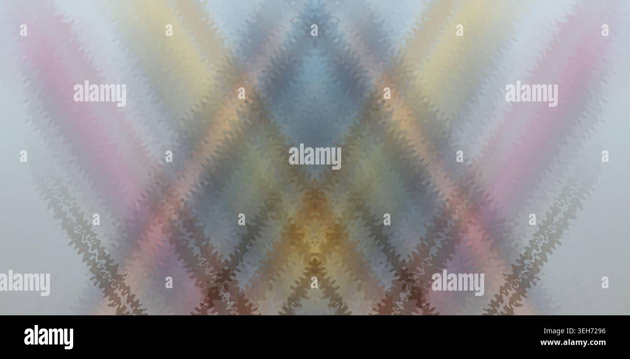 Eine abstrakte Komposition mit weichen, pastellfarbenen Farben wie Blau, Gelb und Rosa, die in einem symmetrischen diagonalen Muster angeordnet sind. Stockfoto