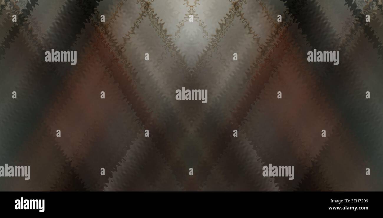 Ein dunkler, stimmungsvoller abstrakter Hintergrund mit einem symmetrischen Rautenmuster mit einer subtilen, gewellten oder Zickzack-Textur und sanfter Lichtdiffusion. Stockfoto