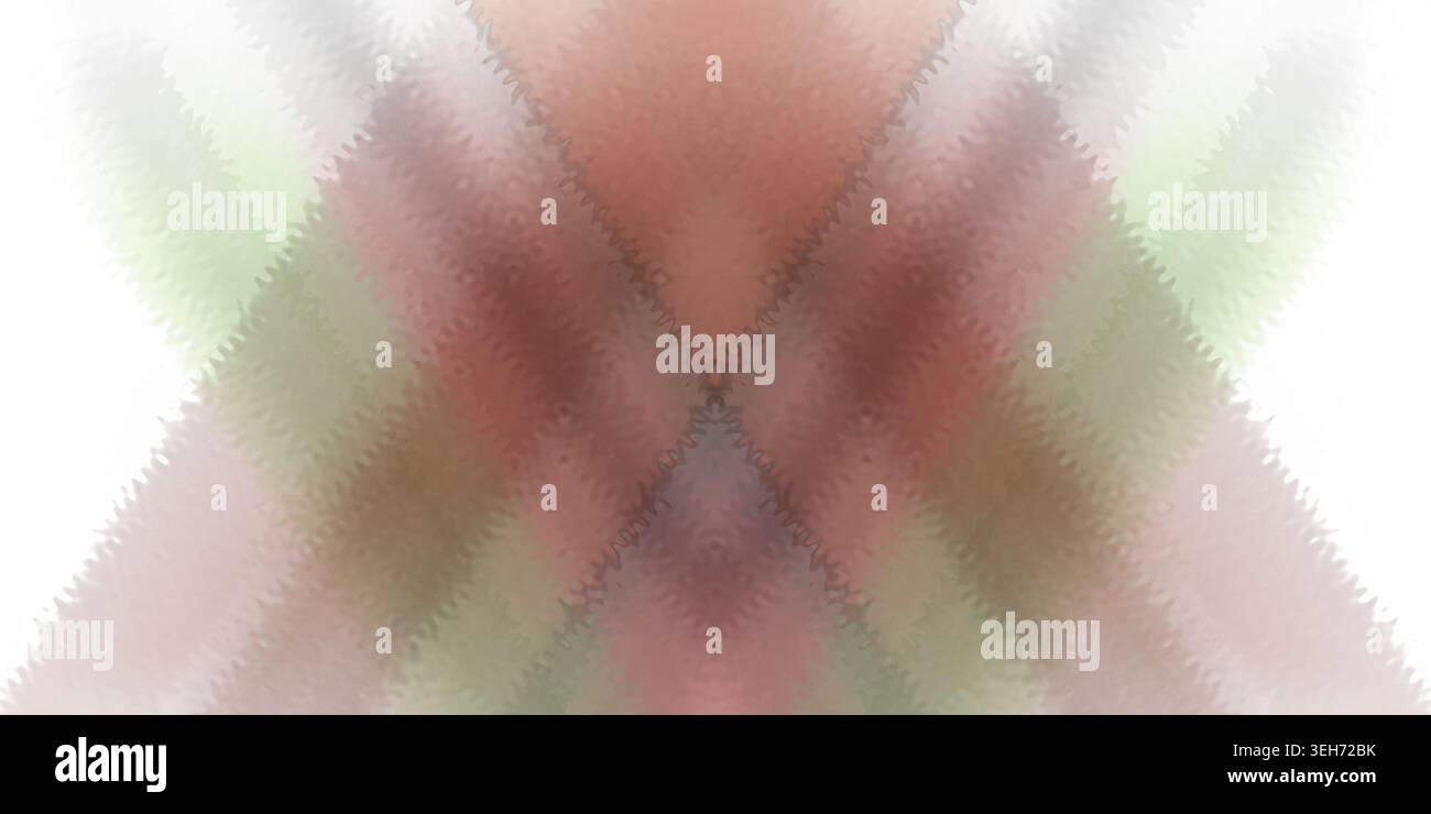 Ein abstraktes digitales Kunstwerk mit weichen, verschwommenen diagonalen Linien in Rosa- und Grüntönen, die ein symmetrisches V-förmiges Muster auf einem weißen B erzeugen Stockfoto