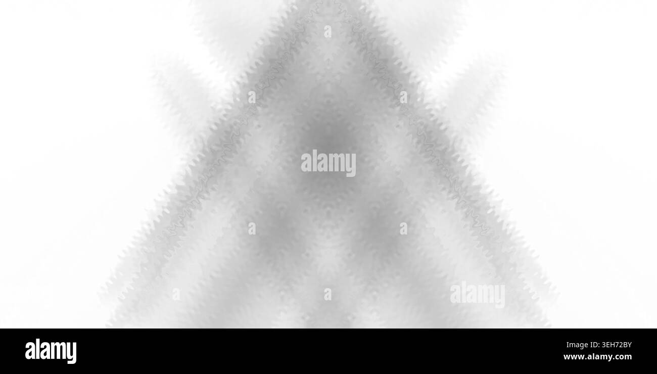 Ein symmetrischer abstrakter Hintergrund mit weichen, wellenförmigen Grau- und Weißverläufen, die eine subtile, ätherische dreieckige Textur und Tiefe erzeugen. Stockfoto