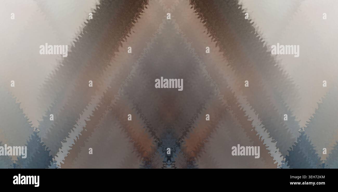 Ein abstraktes digitales Kunstwerk mit einem symmetrischen Chevron- oder V-förmigen Muster mit weichen, strukturierten Verläufen in Braun-, Grau- und gedämpften bl-Tönen Stockfoto