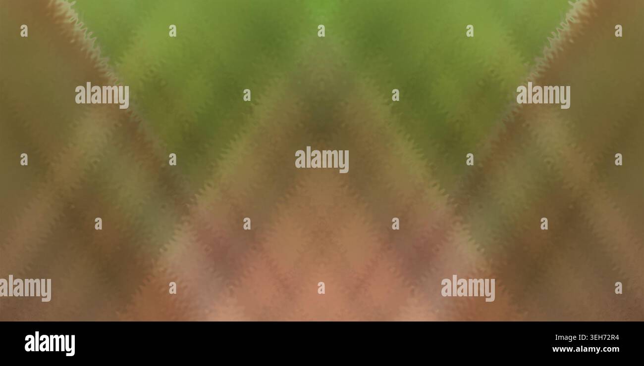 Ein symmetrischer abstrakter Hintergrund mit einem weichen, wellenförmigen geometrischen Muster mit gemischten Verläufen von Grün-, Braun- und gedämpften Erdtönen. Stockfoto
