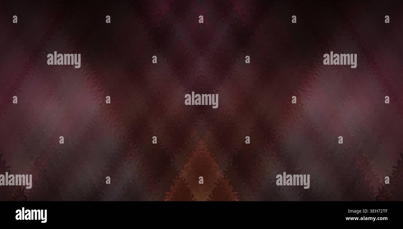 Ein abstrakter Hintergrund mit einer dunklen, stimmungsvollen Mischung aus violetten und braunen Tönen mit einer sich wiederholenden Zickzack-Textur und symmetrischer Komposition. Stockfoto