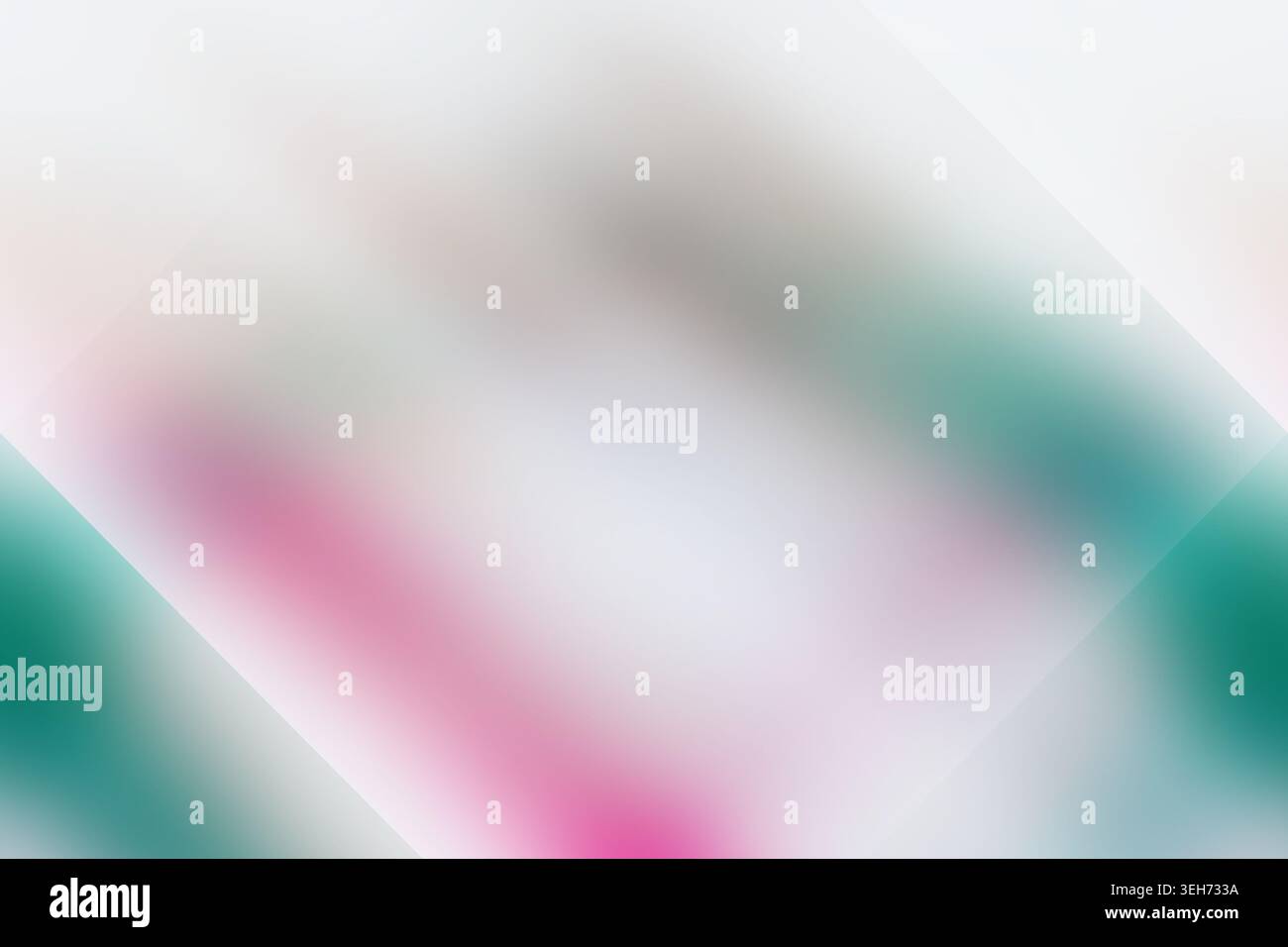Ein weicher, abstrakter Hintergrund mit einer diamantförmigen Überlagerung mit glatten, verschwommenen Übergängen zwischen Rosa-, Petrol- und Weißtönen. Stockfoto