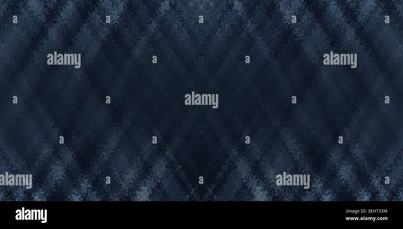 Ein symmetrischer abstrakter Hintergrund mit tiefblauen diagonalen Linien mit gewelltem, strukturiertem Effekt, der ein stimmungsvolles und elegantes Muster erzeugt. Stockfoto