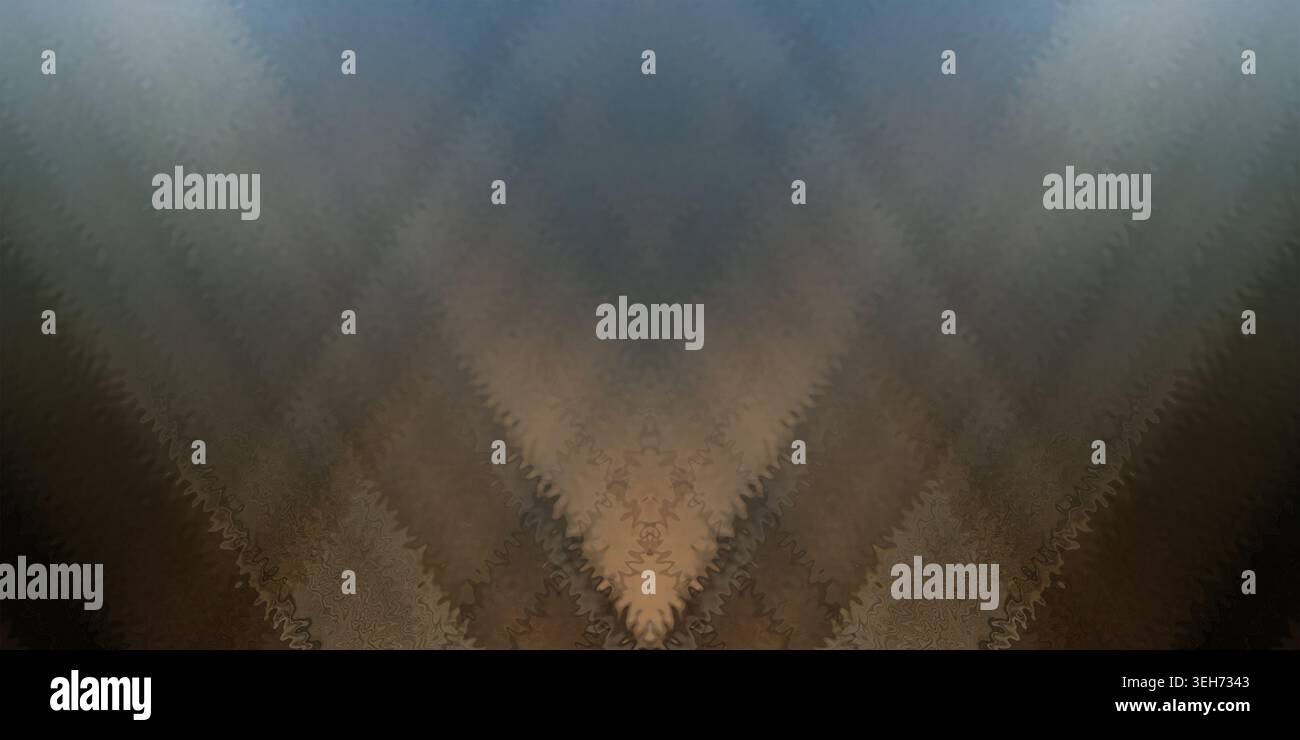 Ein abstrakter Hintergrund mit einem symmetrischen V-förmigen Muster mit einem dunkelbraunen und blauen Farbverlauf, der durch eine subtile Zickzack- oder wellenartige Textur verstärkt wird. Stockfoto
