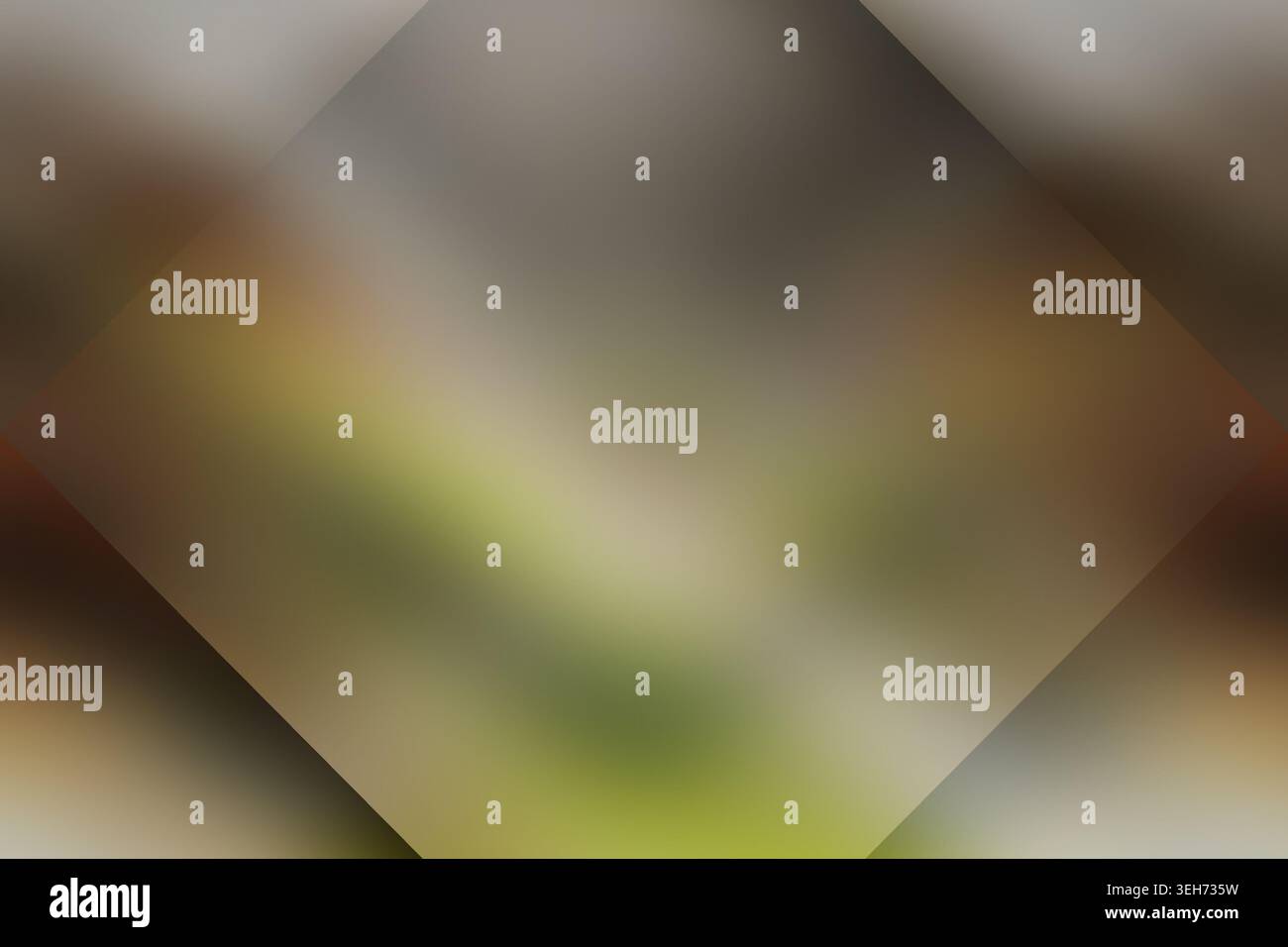 Eine abstrakte Komposition mit einem diamantförmigen Überzug mit weichen, verschwommenen Übergängen zwischen erdbraunen und gedämpften Grüntönen. Stockfoto