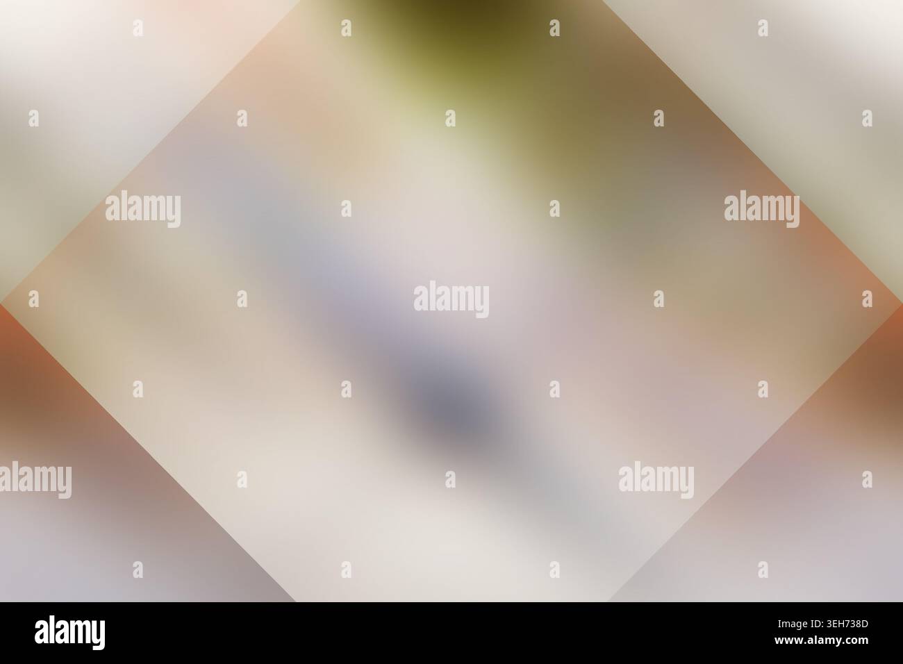 Ein abstrakter Hintergrund mit weichem Fokus und einem zentralen geometrischen Überzug in Form eines Rautenform mit warmen Orange- und neutralen Grautönen. Stockfoto