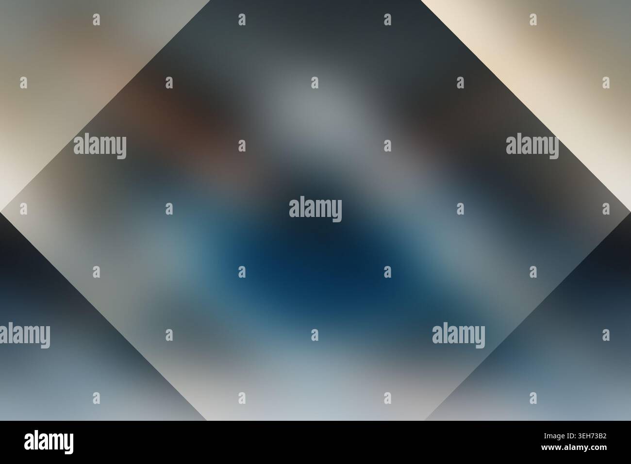 Ein modernes abstraktes Design mit einer zentralen Diamantform mit sanften Blau- und Grauverläufen vor einem dunklen, unscharfen und raffinierten Hintergrund Stockfoto