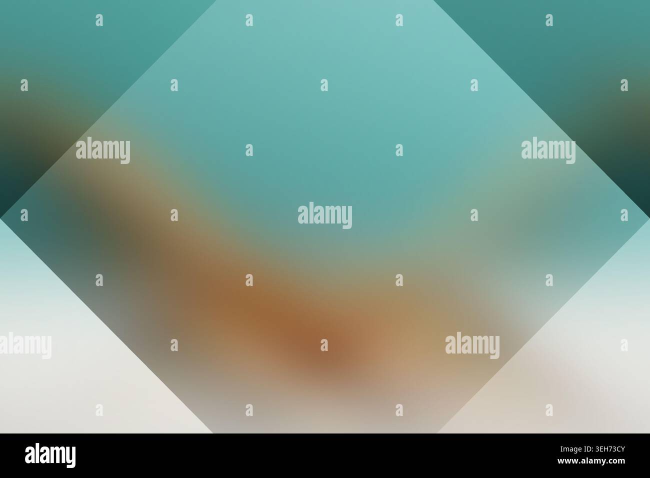 Ein kreativer abstrakter Hintergrund mit einem diagonalen Quadrat in der Mitte, mit einer glatten Mischung aus Petrol und warmen Brauntönen für eine einzigartige Farbpalette. Stockfoto