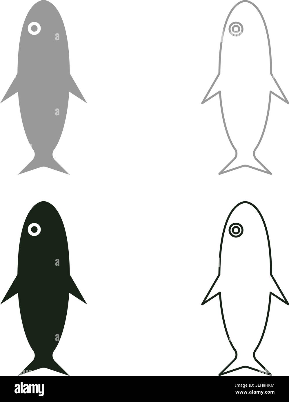 Fisch Silhouette Set Symbol grau schwarz Farbe Vektor Illustration Bild einfache Vollfüllung Kontur Linie dünn flach Stil Stock Vektor
