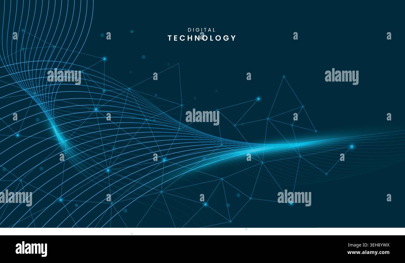 Abstrakter blauer Technologiehintergrund mit leuchtenden Wellenlinien futuristischer digitaler Netzwerkdesign-Stil Stock Vektor