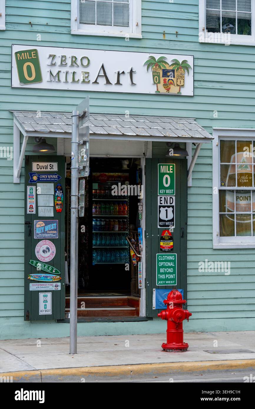 Key West, FL, USA - 21. Mai 2026: Zero Mile Art Shop in Key West Florida Storefront Eingangsfoto Stockfoto