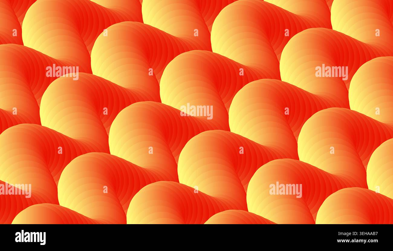 Leuchtend orange und gelbe wellenförmige 3D-Verlaufslinien erzeugen einen nahtlosen Hintergrund mit moderner abstrakter Textur Stockfoto