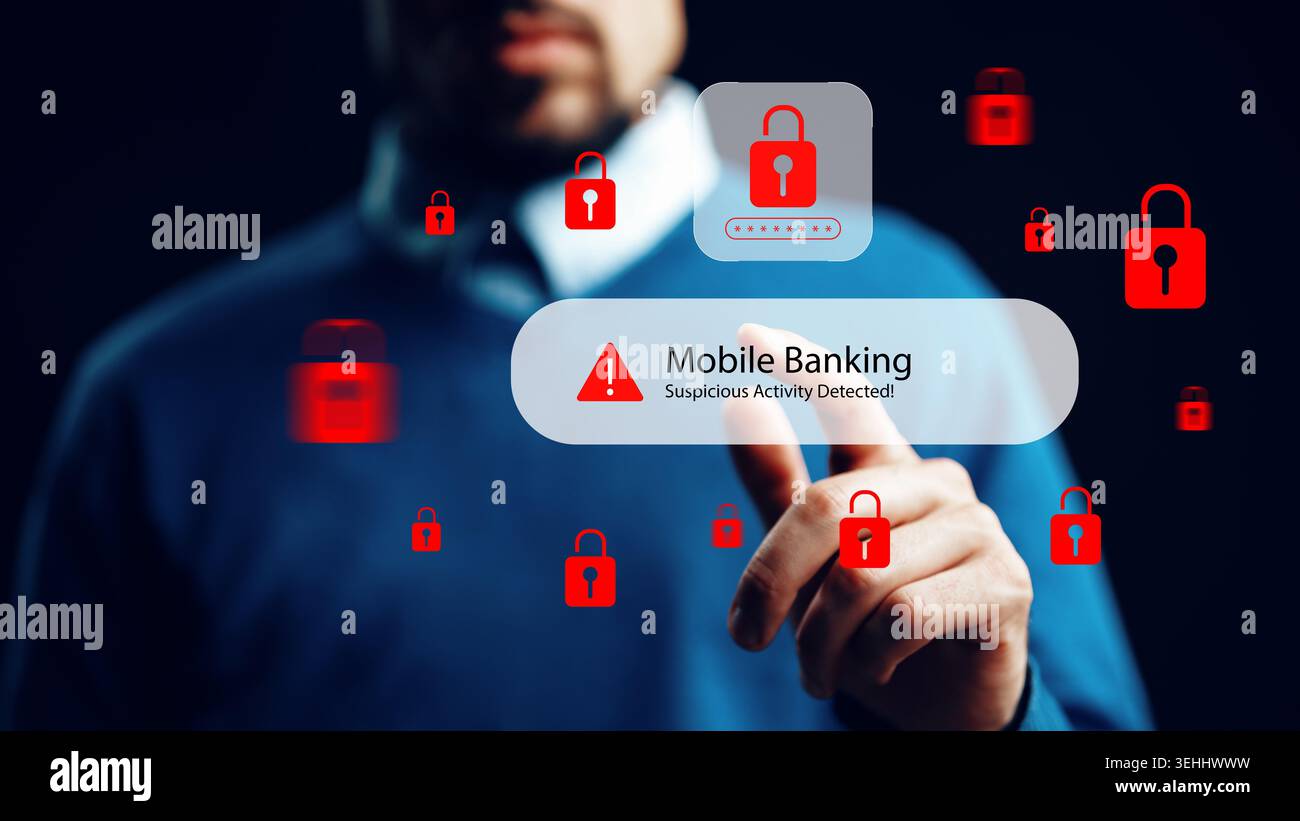SMS-Benachrichtigungen für Betrugsanrufe bei Sicherheitsproblemen beim mobilen Banking Stockfoto