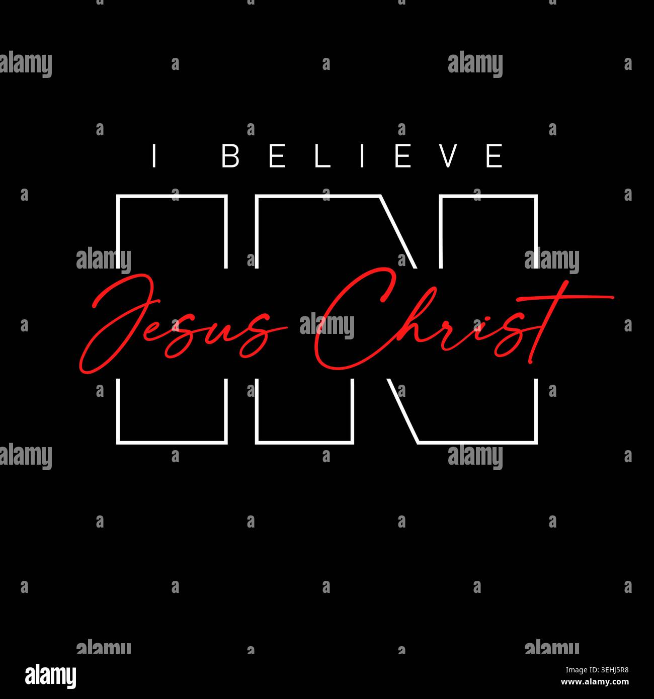 Ich glaube an Jesus Christus, christliches Typografie-T-Shirt-Design. Kreative Bibelverse für Jugendbekleidung oder Kapuzenpullover. Vektorabbildung Stock Vektor