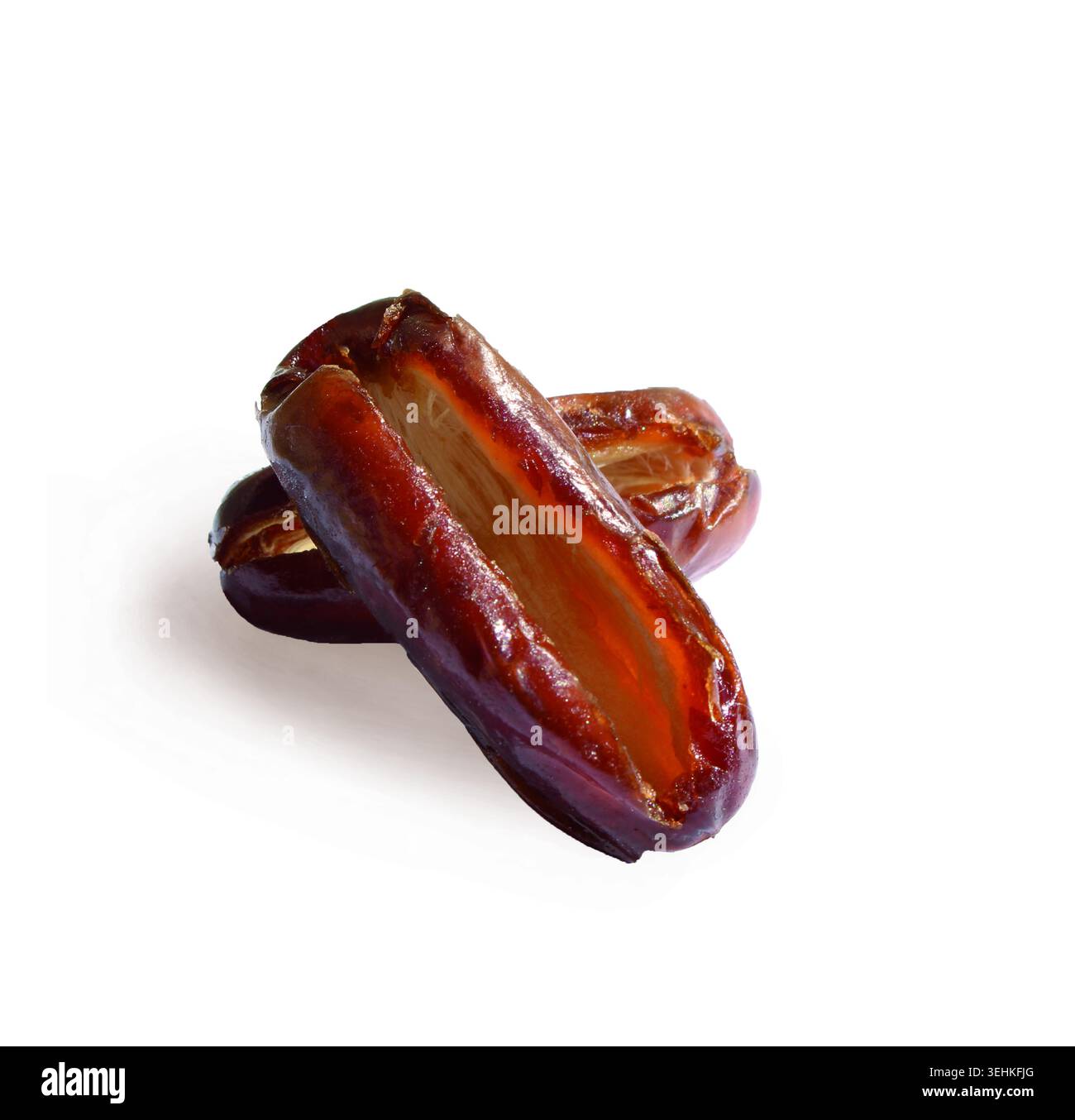 Frische gefleckte Daten, isoliert auf weißem Hintergrund, Nahaufnahme. Stockfoto