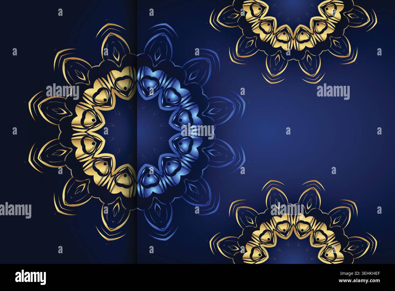 Luxuriöser Dekorativer Mandala-Hintergrund Mit Blau- Und Goldkontrast Stock Vektor