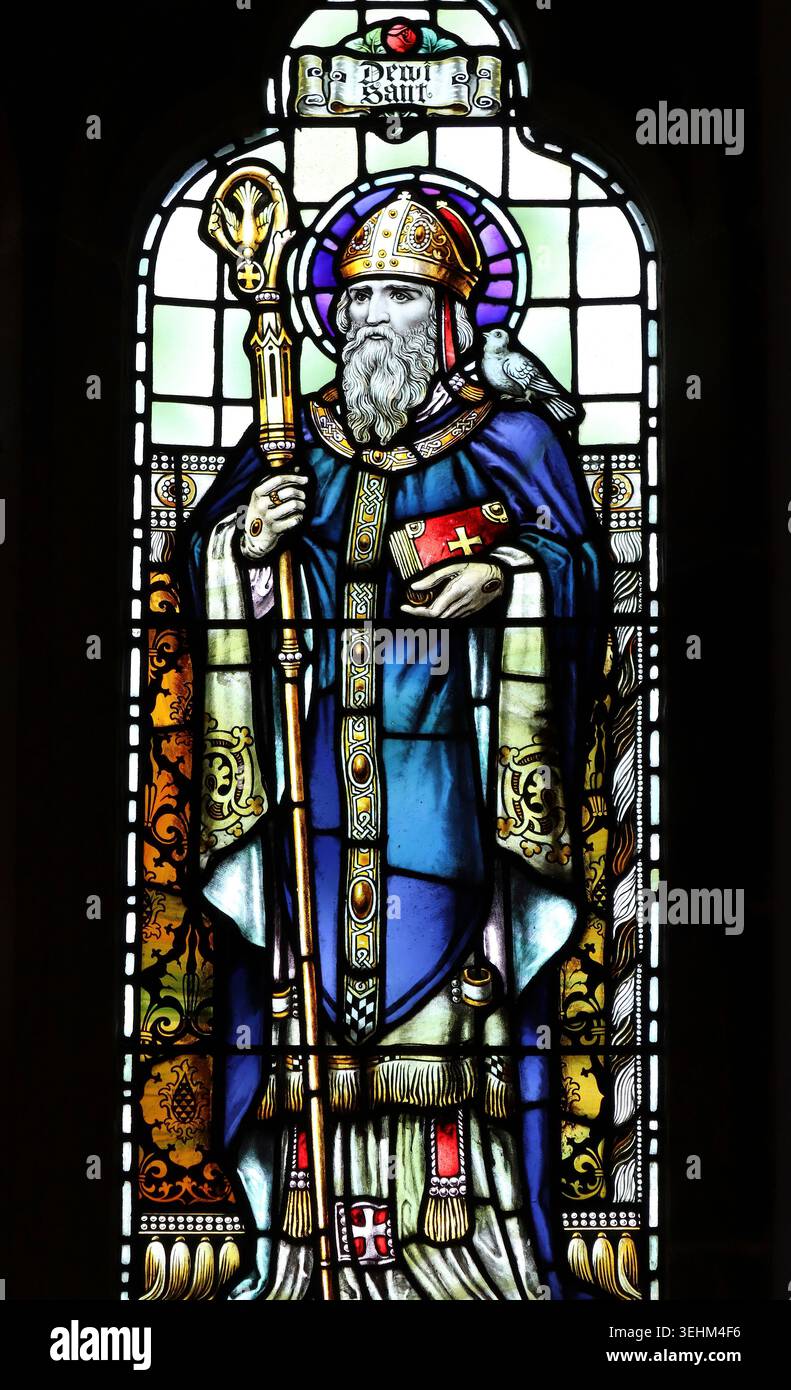 St David - Patron von Wales Fenster aus buntem Glas. Stockfoto