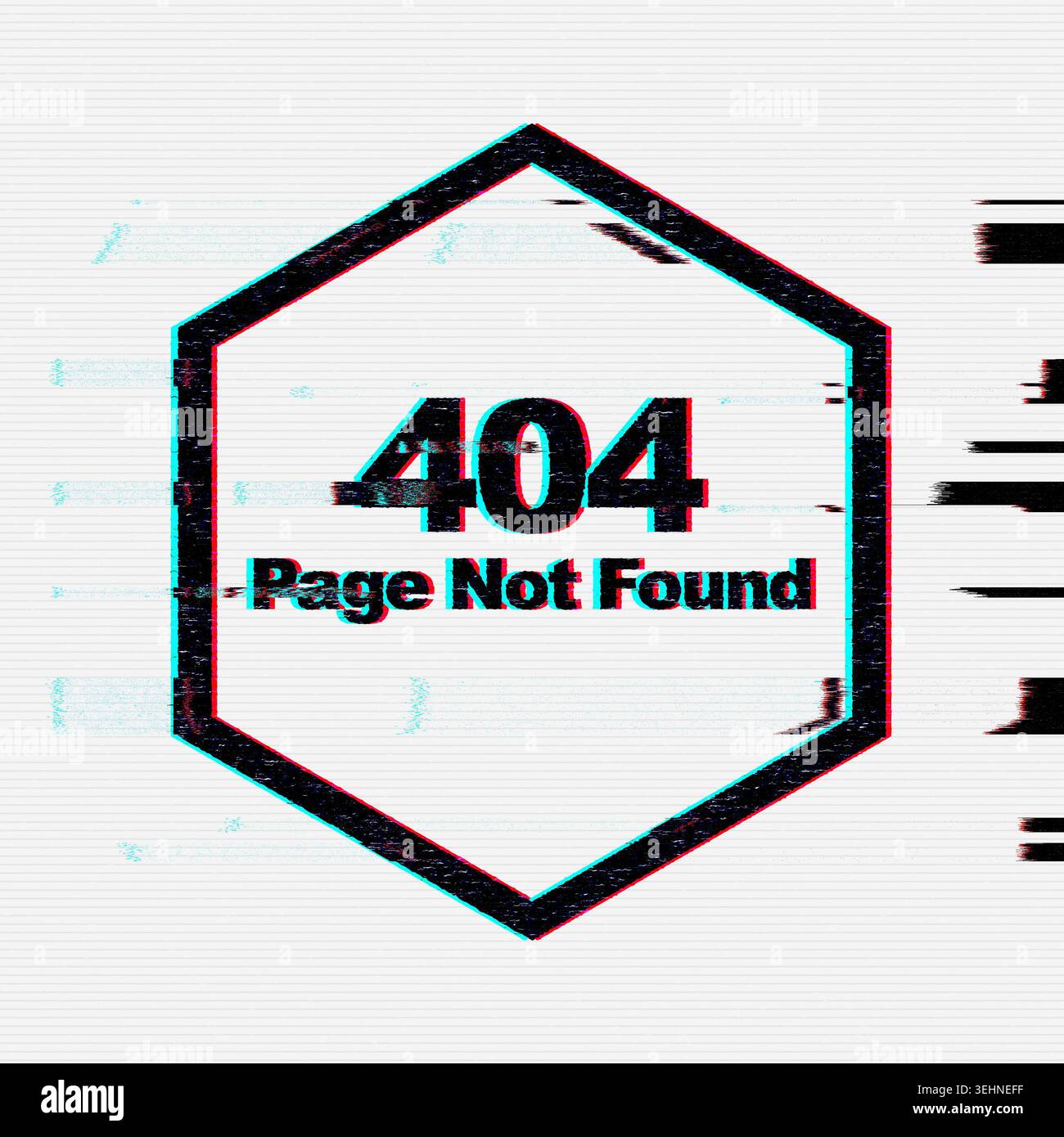Kreative Abbildung: Fehler 404 mit glitch Effekt auf dem Bildschirm. Stockfoto