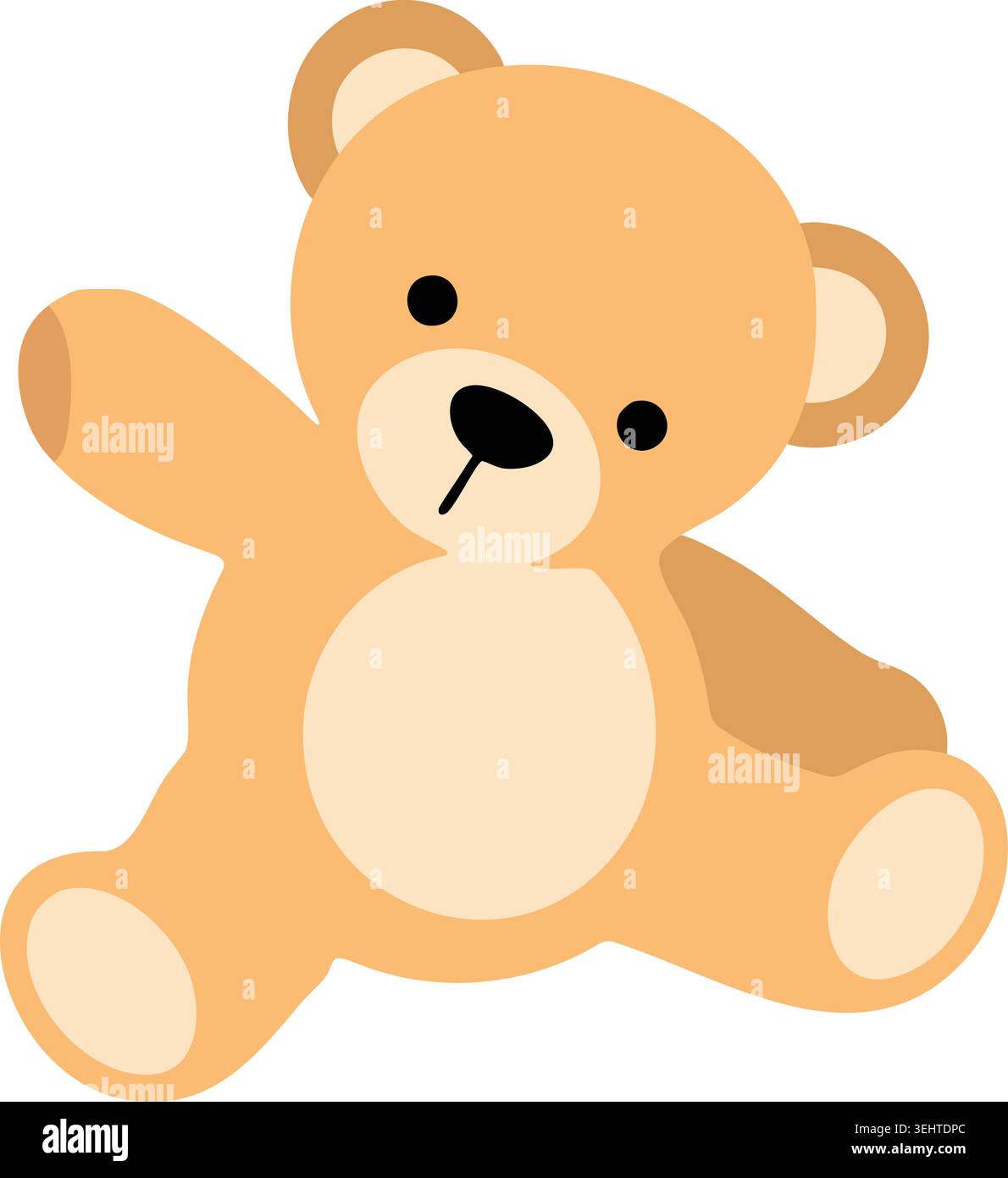 Einfache Illustration eines braunen Teddybären, der mit abgerundeten Ohren den Bauch und die Sitzposition winkt. Stock Vektor