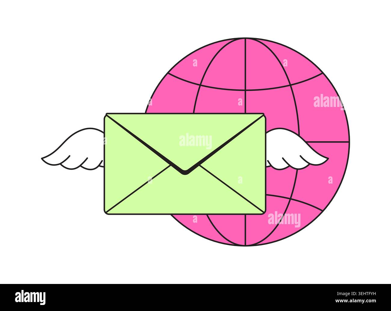 Globale E-Mail-Kommunikation Neubrutalismus UI-Overlay-Element Stock Vektor
