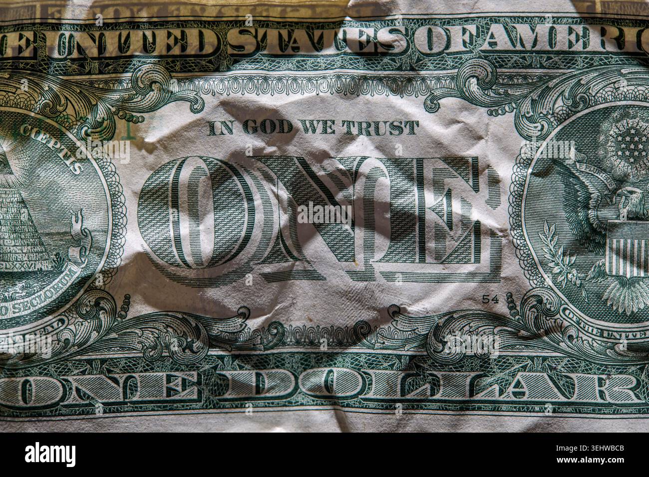 Nahaufnahme eines zerknitterten US-Dollar-Scheins Stockfoto