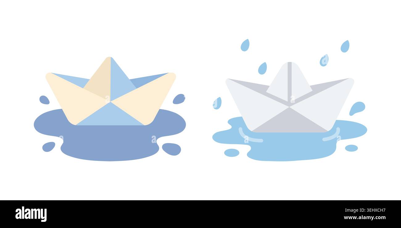 Papierbootvektorillustrationen auf Wasserpfützen Stock Vektor