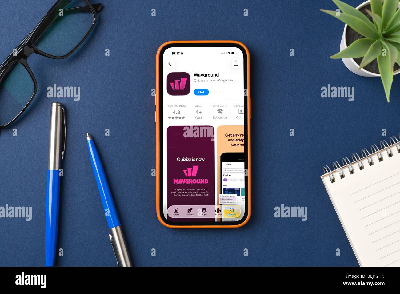 Smartphone zeigt die App-Oberfläche des Wayground-Quiz für gamifiziertes Lernen Stockfoto