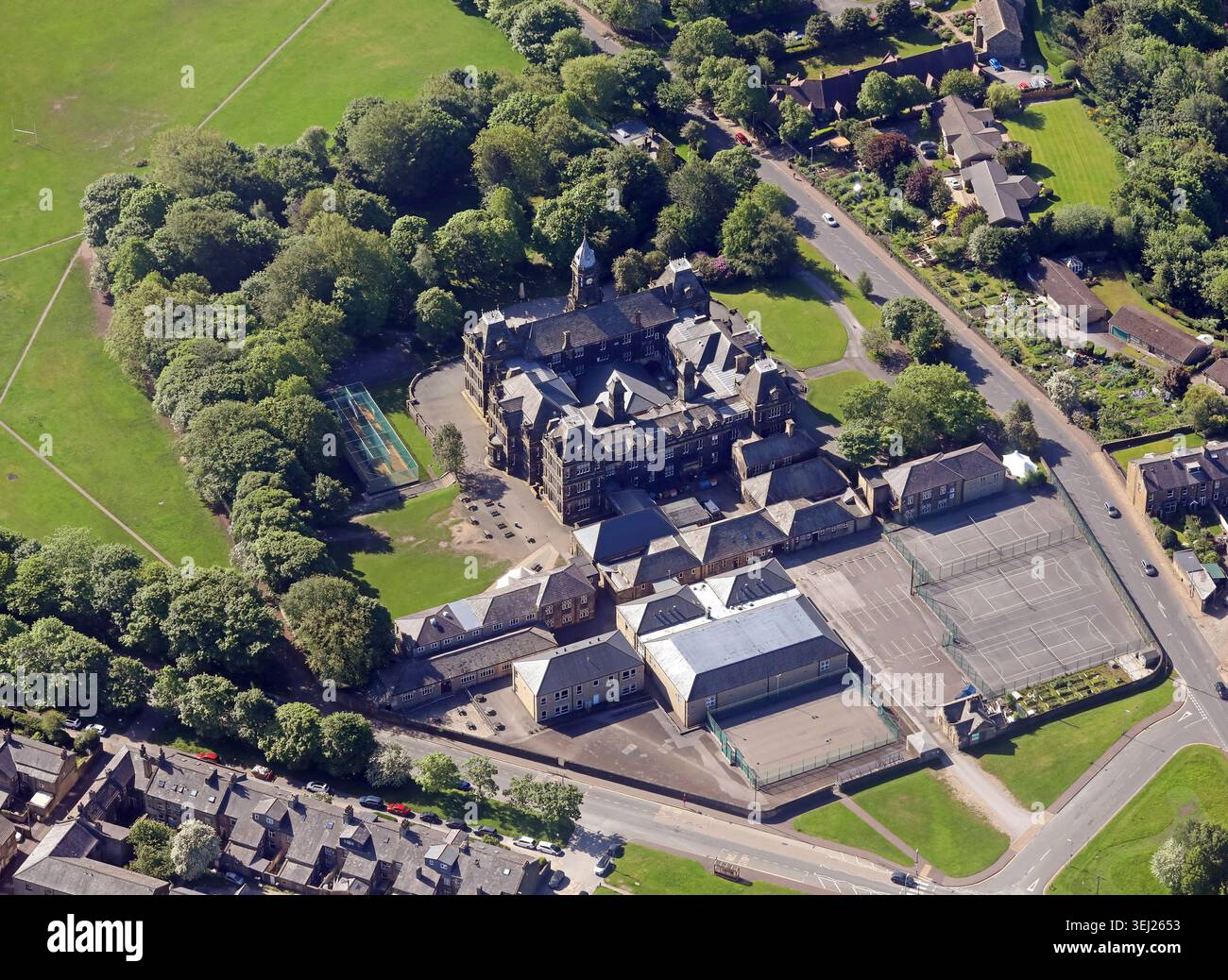 Luftaufnahme der Crossley Heath School in Halifax, West Yorkshire Stockfoto